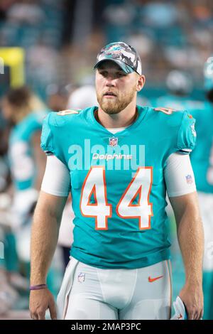 Miami Dolphins long snapper Blake Ferguson (44) smiles during NFL football  training camp at Baptist Health Training Complex in Hard Rock Stadium on  Wednesday, September 8, 2021 in Miami Gardens, Fla.(David Santiago/Miami