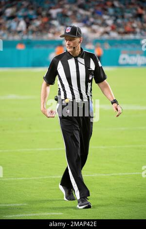 Game officials pose on the field before an NFL football game between the Minnesota  Vikings and the Chicago Bears, Sunday, Dec. 30, 2018, in Minneapolis. Shown  are replay assistant Willie Vizoso, from