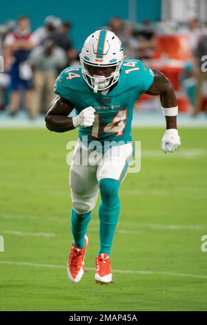 December 11, 2022 Miami Dolphins wide receiver Trent Sherfield (14) during  the NFL football game against the Los Angeles Chargers in Inglewood,  California. Mandatory Photo Credit : Charles Baus/CSM/Sipa USA(Credit  Image: ©