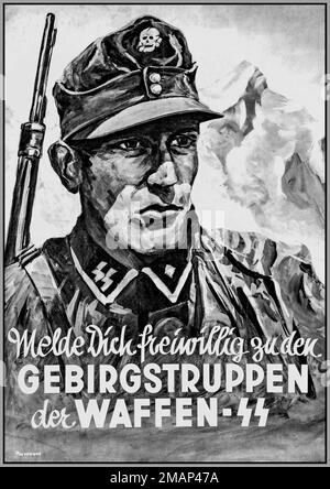 WAFFEN SS 1941 Nazi propaganda recruitment poster for mountain troops of the Waffen SS WW2 GEBIRGSTRUPPEN Der WAFFEN SS World War II Stock Photo