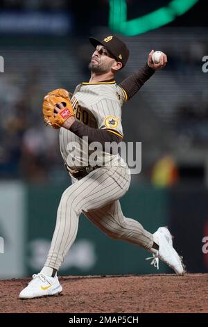 San Diego Padres' Nick Martinez wipes his forehead in the sixth inning of a  baseball game against the Texas Rangers Sunday, July 30, 2023, in San  Diego. (AP Photo/Derrick Tuskan Stock Photo 