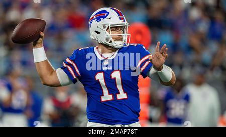 Buffalo Bills defensive end Boogie Basham (55) stands on the sideline  during an NFL preseason football game against the Carolina Panthers,  Saturday, Aug. 26, 2022, in Charlotte, N.C. (AP Photo/Brian Westerholt Stock