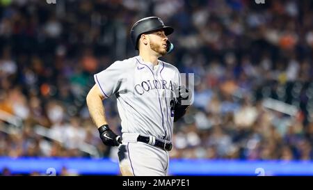 May 3 2022: Colorado first baseman C.J. Cron (25) gets a hit during the  game with Washington Nationals and Colorado Rockies held at Coors Field in  Denver Co. David Seelig/Cal Sport Medi(Credit