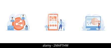 Student exchange program, Content management, Focus group business research, set flat vector modern illustration Stock Vector