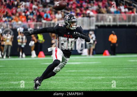 Atlanta Falcons linebacker Quinton Bell (56) looks on against the New York  Jets during a preseason NFL football game Monday, Aug. 22, 2022, in East  Rutherford, N.J. (AP Photo/Adam Hunger Stock Photo - Alamy