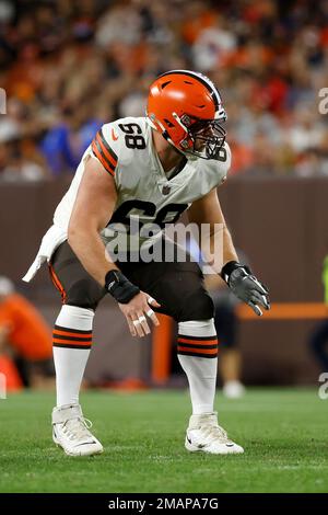 Cleveland Browns guard Michael Dunn (68) looks to make a block during an  NFL preseason football game against the Chicago Bears, Saturday Aug. 27,  2022, in Cleveland. (AP Photo/Kirk Irwin Stock Photo - Alamy