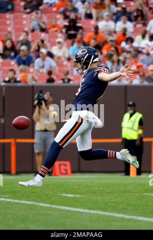 Chicago Bears punter Trenton Gill (16) warms up before taking on