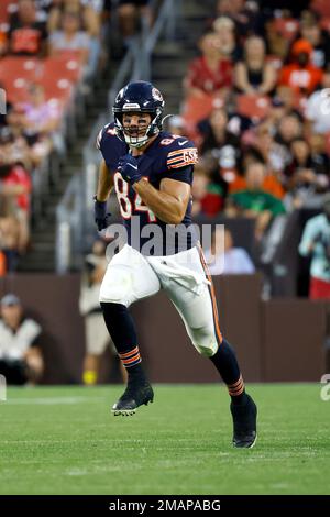 Chicago Bears tight end Ryan Griffin (84) celebrates after making a  touchdown against the Cleveland Browns during the first half of an NFL  preseason football game, Saturday, Aug. 27, 2022, in Cleveland. (