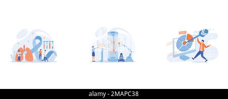 Dangerous respiratory system disease, Innovative biotechnology, Targeted marketing report, business presentation, set flat vector modern illustration Stock Vector
