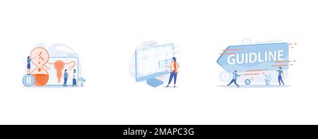 Female personal health concern, worry, Web design and content creating, Guideline and regulation, set flat vector modern illustration Stock Vector