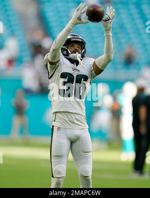 Philadelphia Eagles cornerback Tay Gowan (36) stands on the sideline during  an NFL preseason football game against the Cleveland Browns, Sunday, Aug.  21, 2022, in Cleveland. (AP Photo/Kirk Irwin Stock Photo - Alamy