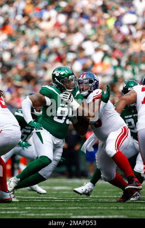 New York Giants guard Jon Feliciano (76) takes the field to face the  Washington Commanders during an NFL football game Sunday, Dec. 4, 2022, in  East Rutherford, N.J. (AP Photo/Adam Hunger Stock