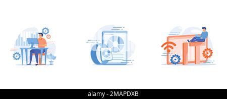 Technical support, Modern phone and watch with touchscreen, Appliances control automation, futuristic online technology, digital innovation, set flat Stock Vector