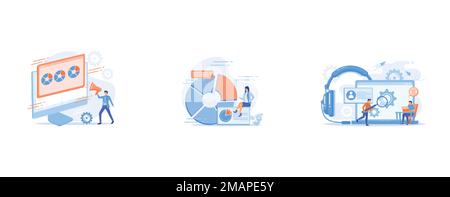 Marketing survey, report analyzing, questionnaire, Business presentation, Customer self-service, e-support system, electronic customer support concept Stock Vector
