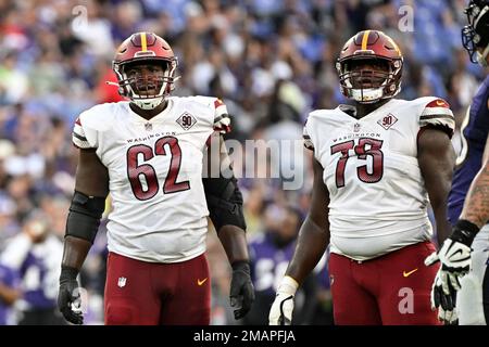 Washington Commanders offensive tackle Alex Akingbulu (62) blocks during an  NFL preseason football game against the Cincinnati Bengals, Saturday,  August 26, 2023 in Landover. (AP Photo/Daniel Kucin Jr Stock Photo - Alamy