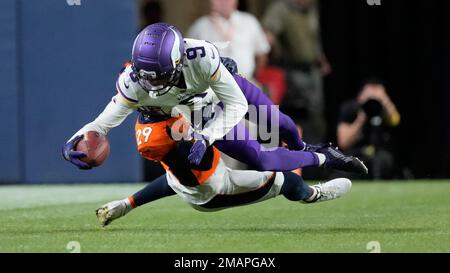 Denver Broncos cornerback Faion Hicks takes part in drills during a rookie  mini camp NFL football session Friday, May 13, 2022, at the team's  headquarters in Centennial, Colo. (AP Photo/David Zalubowski Stock