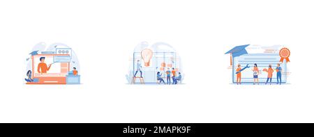 Internet education, remote website development school, Managers workshop, supervisors course, management skills training concept, Vocational specialis Stock Vector
