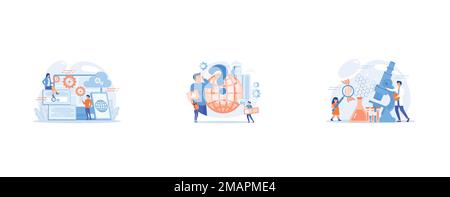 Programmers develop program for platforms, Self management, life coaching, Kids Science camp, young scientists lessons, kids laboratory tests concept, Stock Vector