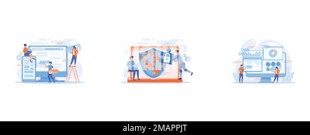 Developers use software on multiple devices, Firewall, network security system and network firewall concept on white background, Digital PR agency inc Stock Vector