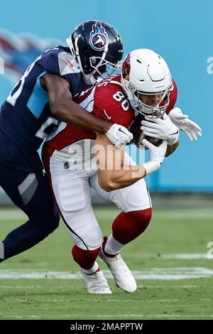 Arizona Cardinals tight end Bernhard Seikovits (80) displays a flag decal  on his helmet during warmups before the team's NFL football preseason game  against the Cincinnati Bengals in Cincinnati, Friday, Aug. 12