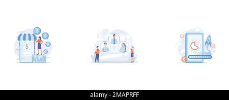 Mobile banking, e banking app, Human resources, talent management, Loading speed boost, set flat vector modern illustration Stock Vector