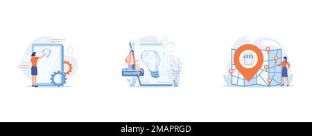 New gadget testing, Creative business solution presentation, Small business expansion, set flat vector modern illustration Stock Vector