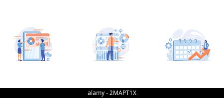 Professional business analytics, Report chart visualization, Event management, set flat vector modern illustration Stock Vector
