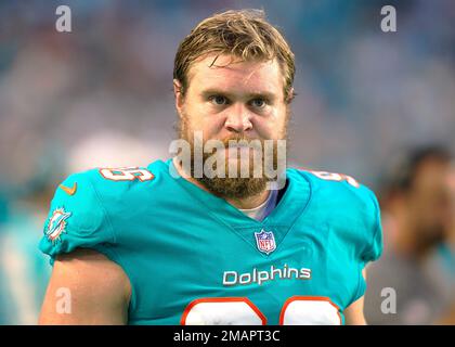 Miami Dolphins linebacker Porter Gustin (96) stands on the sidelines during  an NFL football game against the Philadelphia Eagles, Saturday, Aug. 27,  2022, in Miami Gardens, Fla. (AP Photo/Doug Murray Stock Photo - Alamy