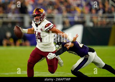 Baltimore Ravens safety Ar'Darius Washington (29) in action during the  first half of a NFL preseason football game against the Washington  Commanders, Saturday, Aug 27, 2022, in Baltimore. (AP Photo/Terrance  Williams Stock