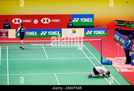 Lakshya Sen Of India Celebrates Winning Match Point Against Jia Heng ...