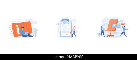 Instruction manual, Contract signing, People applying for vacant job, set flat vector modern illustration Stock Vector