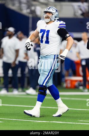 Dallas Cowboys offensive tackle Matt Waletzko (71) is seen during an NFL  preseason football game against the Seattle Seahawks, Friday, Aug. 26,  2022, in Arlington, Texas. Dallas won 27-26. (AP Photo/Brandon Wade