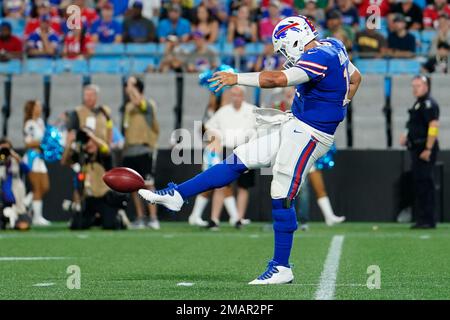 Buffalo Bills defensive end Boogie Basham (55) stands on the sideline  during an NFL preseason football game against the Carolina Panthers,  Saturday, Aug. 26, 2022, in Charlotte, N.C. (AP Photo/Brian Westerholt Stock