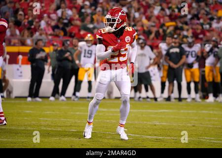 Kansas City Chiefs cornerback Chris Lammons (29) breaks up a pass intended  for Washington Commanders wide receiver Dyami Brown during the second half  of an NFL preseason football game Saturday, Aug. 20