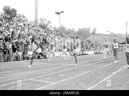 Bob Hayes, left, of Florida A&M runs the 100-meter dash in 9.9 seconds,  fastest in track history, during the San Antonio relays in Walnut Creek,  Calif., April 27, 1963, but it won't