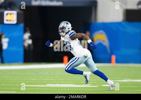 Dallas Cowboys cornerback Isaac Taylor-Stuart (36) takes his stance during  an NFL preseason football game against the Los Angeles Chargers Saturday,  Aug. 20, 2022, in Inglewood, Calif. (AP Photo/Kyusung Gong Stock Photo 