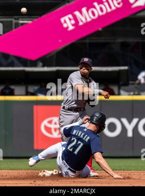 Seattle Mariners second baseman Cesar Izturis (3) during an extended spring  training game against the Los Angeles Dodgers on April 11, 2023 at  Camelback Ranch in Glendale, Arizona. (Tracy Proffitt/Four Seam Images