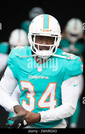 Miami Dolphins cornerback Mackensie Alexander (34) works out during NFL  football training camp at Baptist Health Training Complex in Hard Rock  Stadium on Thursday, Aug. 18, 2022 in Miami Gardens, Fla. (David