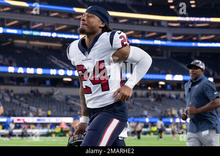 Houston Texans defensive back Derek Stingley Jr. (24) during pregame  warmups before an NFL preseason game against the New Orleans Saints on  Saturday, August 13, 2022, in Houston. (AP Photo/Matt Patterson Stock