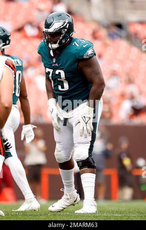 Philadelphia Eagles defensive tackle Marvin Wilson (73) walks off of the  field during an NFL football game against the Miami Dolphins, Saturday,  Aug. 27, 2022, in Miami Gardens, Fla. (AP Photo/Doug Murray