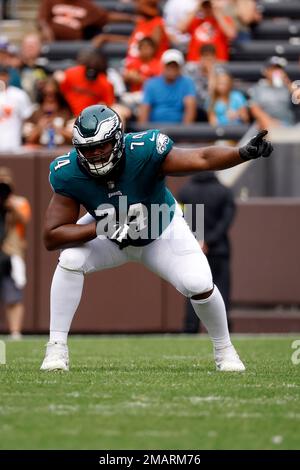 Jacksonville Jaguars offensive tackle KC McDermott (62) blocks against  Cleveland Browns defensive end Chris Odom (61) during the second half of a  preseason NFL football game, Friday, Aug. 12, 2022, in Jacksonville