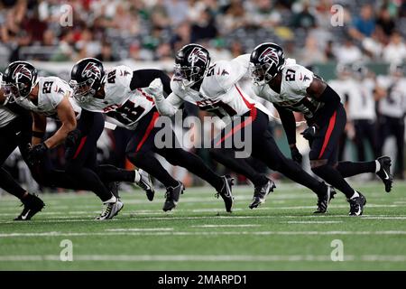 Atlanta Falcons linebacker DeAngelo Malone (51) works during the first half  of an NFL preseason football game against the Pittsburgh Steelers,  Thursday, Aug. 24, 2023, in Atlanta. The Pittsburgh Steelers won 24-0. (