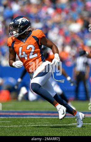 Denver Broncos linebacker Nik Bonitto (42) lines up during an NFL