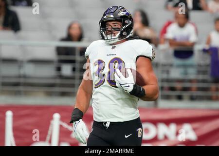 Fullback (38) Ben Mason of the Baltimore Ravens on the sideline against the  Arizona Cardinals in an NFL preseason football game, Sunday, Aug. 21, 2022,  in Glendale, Ariz.(AP Photo/Jeff Lewis Stock Photo 