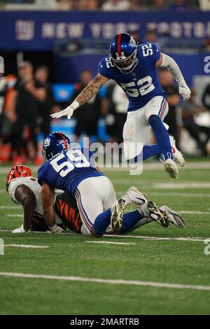 New York Giants linebacker Carter Coughlin (52) during an NFL preseason  football game against the Cincinnati Bengals, Sunday, Aug. 21, 2022 in East  Rutherford, N.J. The Giants won 25-22. (AP Photo/Vera Nieuwenhuis