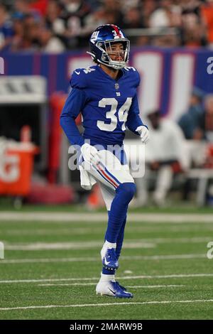 New York Giants safety Nathan Meadors (34) during an NFL preseason football  game against the Cincinnati Bengals, Sunday, Aug. 21, 2022 in East  Rutherford, N.J. The Giants won 25-22. (AP Photo/Vera Nieuwenhuis