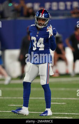 New York Giants safety Nathan Meadors (34) during an NFL preseason football  game against the Cincinnati Bengals, Sunday, Aug. 21, 2022 in East  Rutherford, N.J. The Giants won 25-22. (AP Photo/Vera Nieuwenhuis