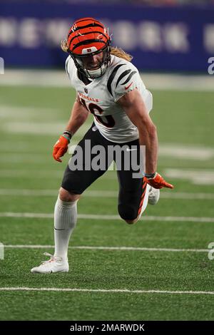 Cincinnati Bengals wide receiver Trenton Irwin (16) celebrates his  touchdown in the second half during an NFL football game against the  Cleveland Browns, Sunday, Dec. 11, 2022, in Cincinnati. (AP Photo/Emilee  Chinn