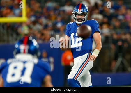 New York Giants wide receiver Alex Bachman (81) celebrates after scoring a  touchdown during an NFL preseason football game against the Cincinnati  Bengals, Sunday, Aug. 21, 2022 in East Rutherford, N.J. The