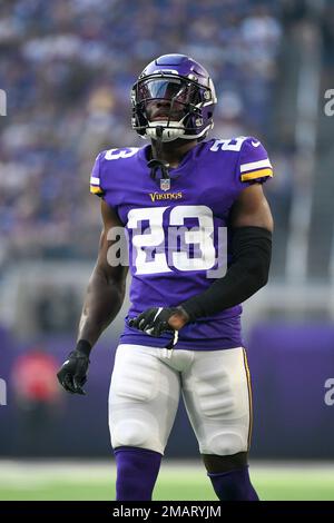 Minnesota Vikings cornerback Andrew Booth Jr. (23) warms up before an NFL  football game against the Miami Dolphins, Sunday, Oct. 16, 2022, in Miami  Gardens, Fla. (AP Photo/Lynne Sladky Stock Photo - Alamy